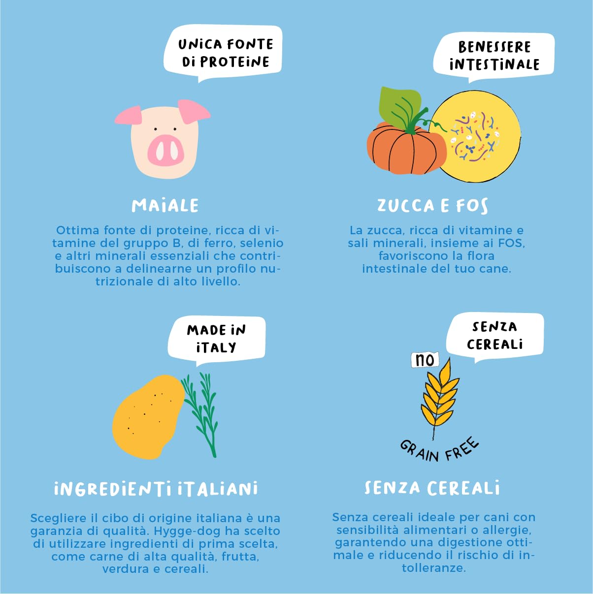 Hygge Dog Cibo Umido per Cani Monoproteico al Maiale | Con Patate e Finocchietto | Cibo Per Cane Adulto | Senza Cereali, Ideale per Dogs Sensibili | Prodotto in Italia | 12 x 400g