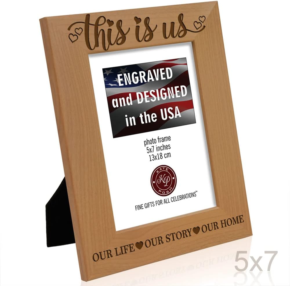 KATE POSH THIS IS US Engraved Natural Wood Picture Frame, Anniversary, Weddings, Valentine's Day, Engagement, Couples in Love Gifts, Husband & Wife (5x7-Vertical)
