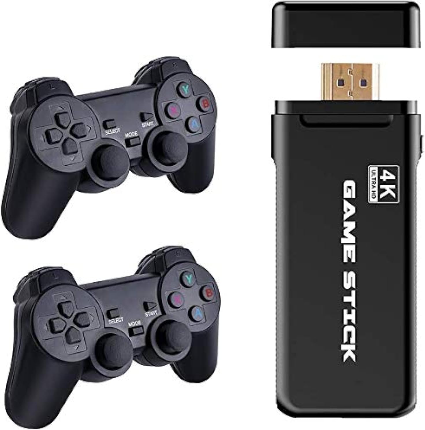 Usb Wireless Console Game Stick Video Built-In 3000 Classic Games 8 Bit Mini Retro Controller Hdmi Output Dual Player- 4K Ultra Hd Black