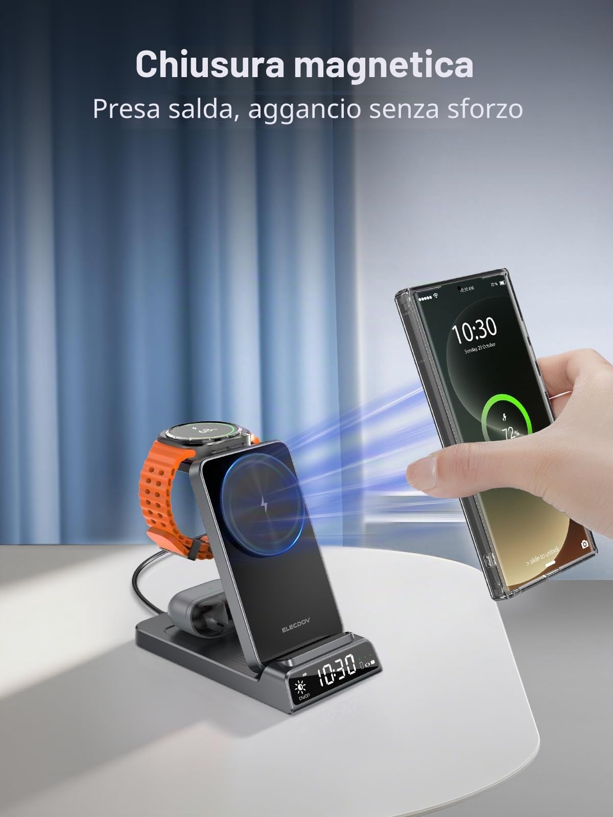 Caricabatterie Wireless per Samsung, Magnetico Stazione di Ricarica Mag Safe 3 in 1 per Samsung Galaxy S26 Ultra/S25 Ultra/Z Fold/Flip 7, Caricabatterie per Galaxy Watch Ultra/8/7, Galaxy Buds 4 Pro