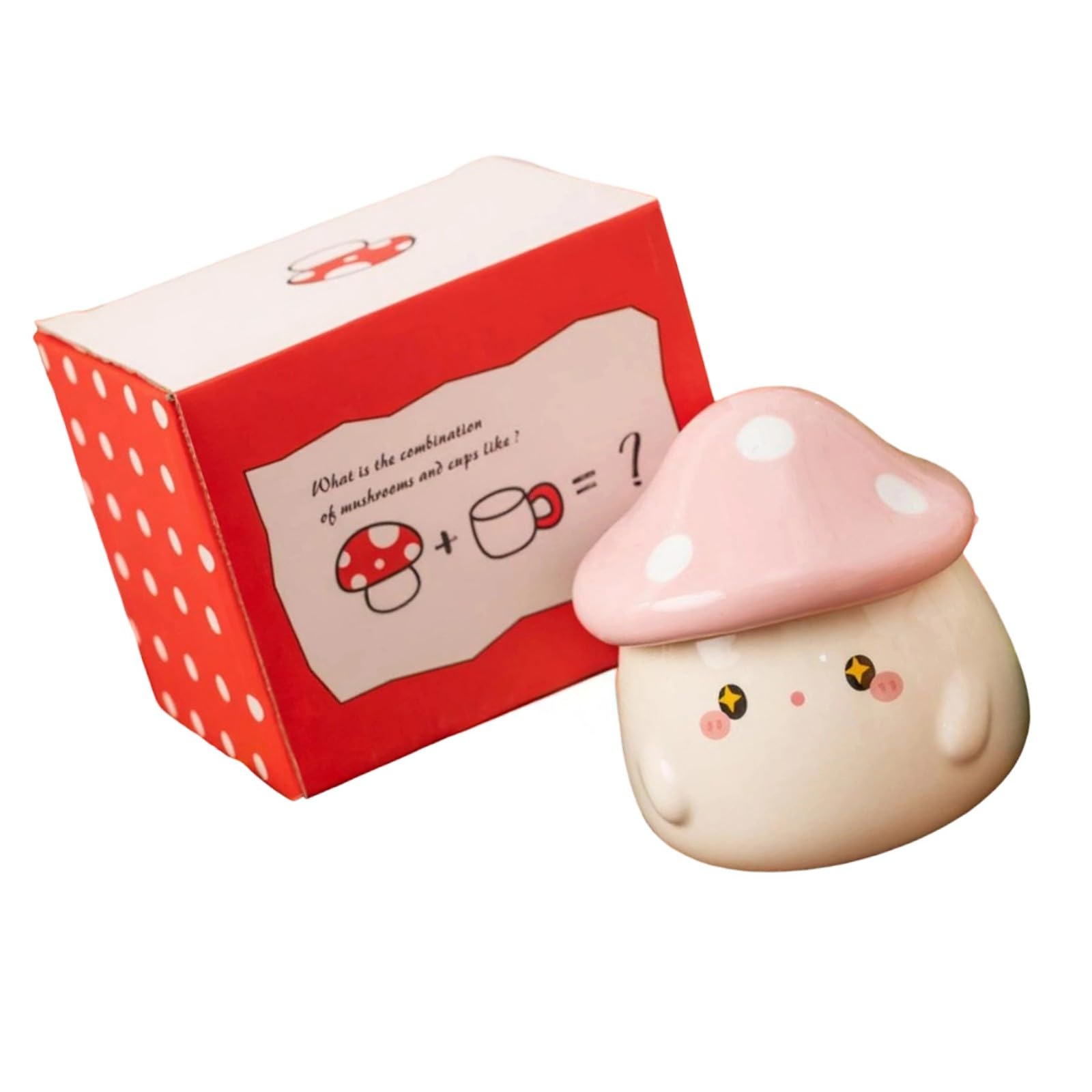 Lerpwige Portable Ceramic Coffee Mug with Mushroom Lid Travel Cup for Women Mushroom Mug