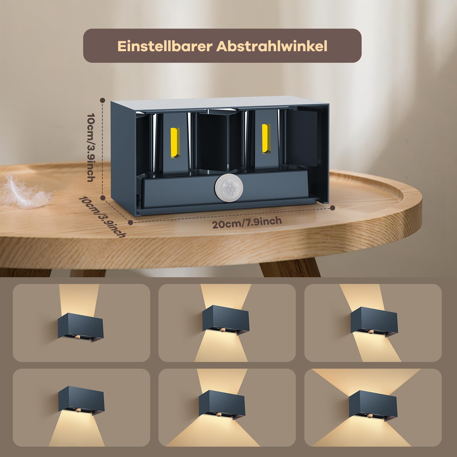 vatato 24W Außenwandleuchte mit Bewegungsmelder, IP65,3000K Warmweiß LED Wandleuchte Außen/Innen Aluminium… – Ansicht 4