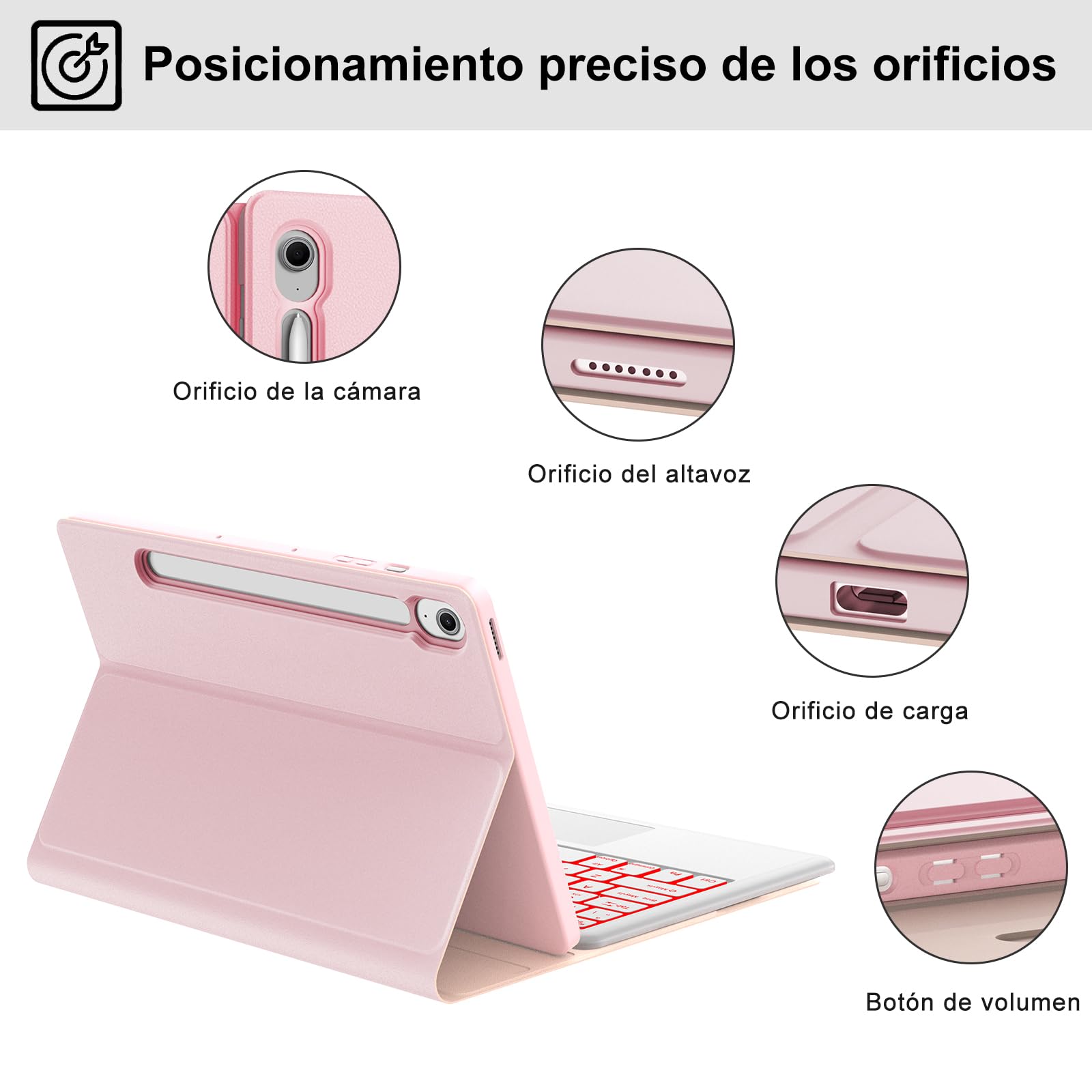 Funda Samsung Galaxy Tab S10 Fe Plus 13.1 Pulgadas con Teclado, Teclado Touchpad Retroiluminación en 7 Colores Español Ñ Inalambrico Desmontable con Trackpad para Samsung Tab S10 Fe Plus, Rosa
