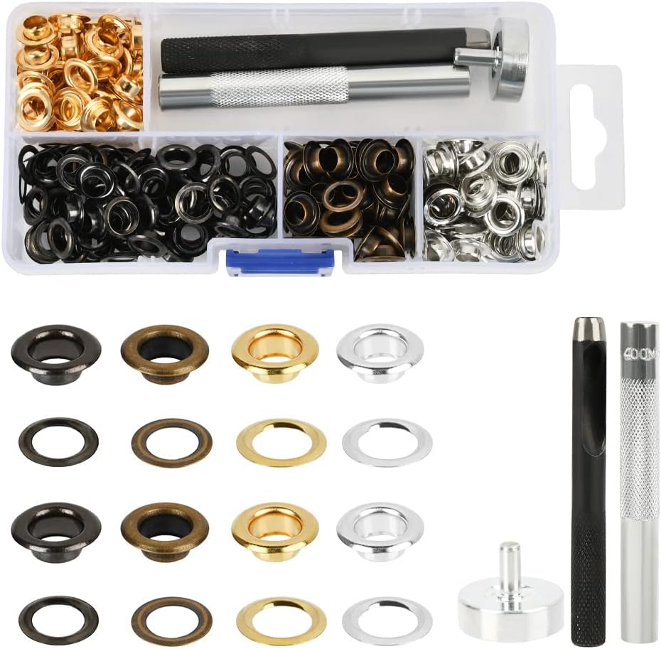 TIMESETL Grommet Kit, 200 Sets Metal Grommet Eyelets, Grommet Tool Kit