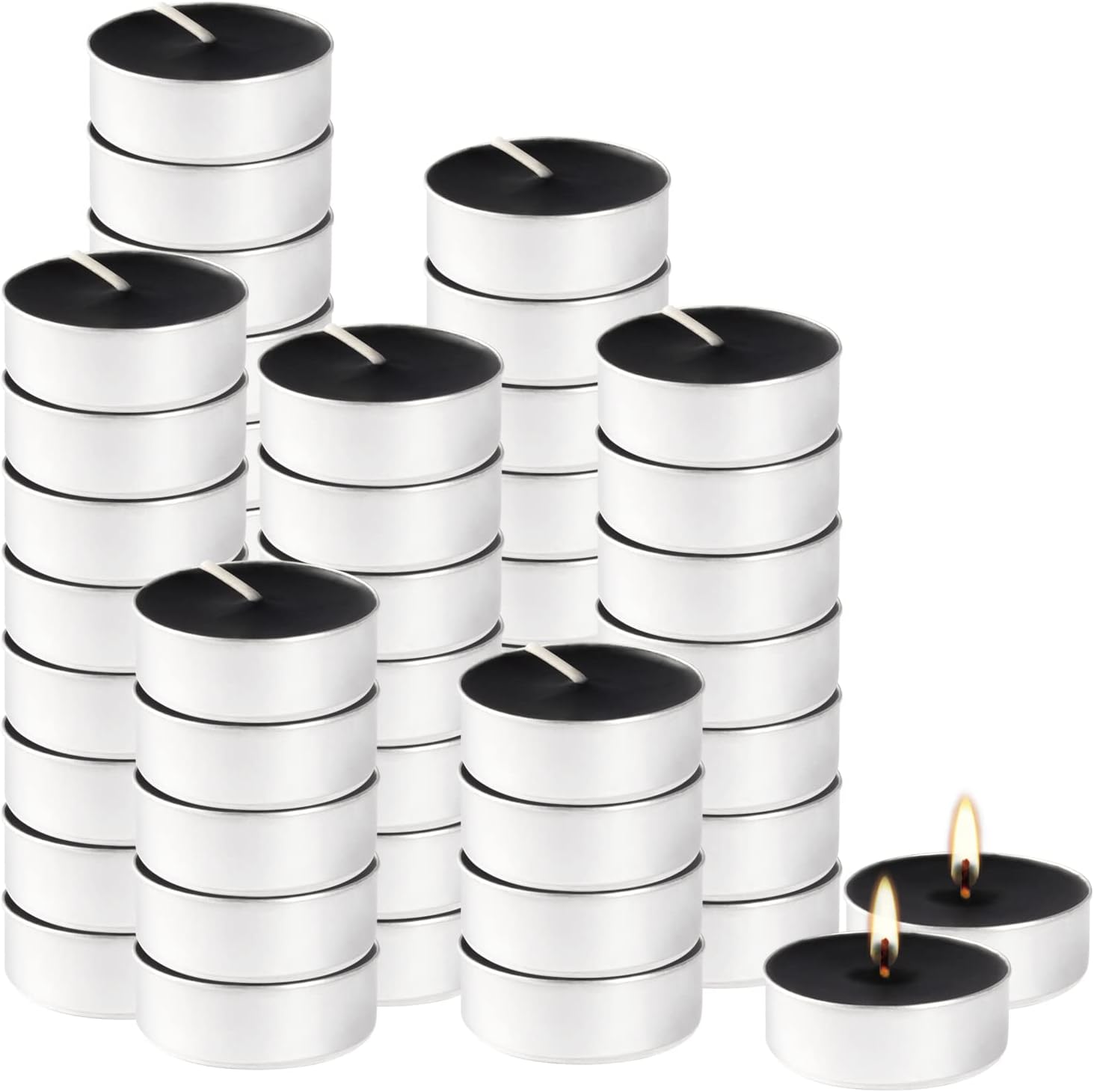 Black Tea Lights Candles Bulk Box of 50for Halloween, Birthdays