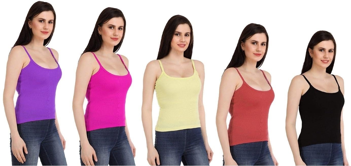 Women Cotton Regular Fit Sleeveless Comisole Slip Multicolor Pack of 5 Multicolour-image-48