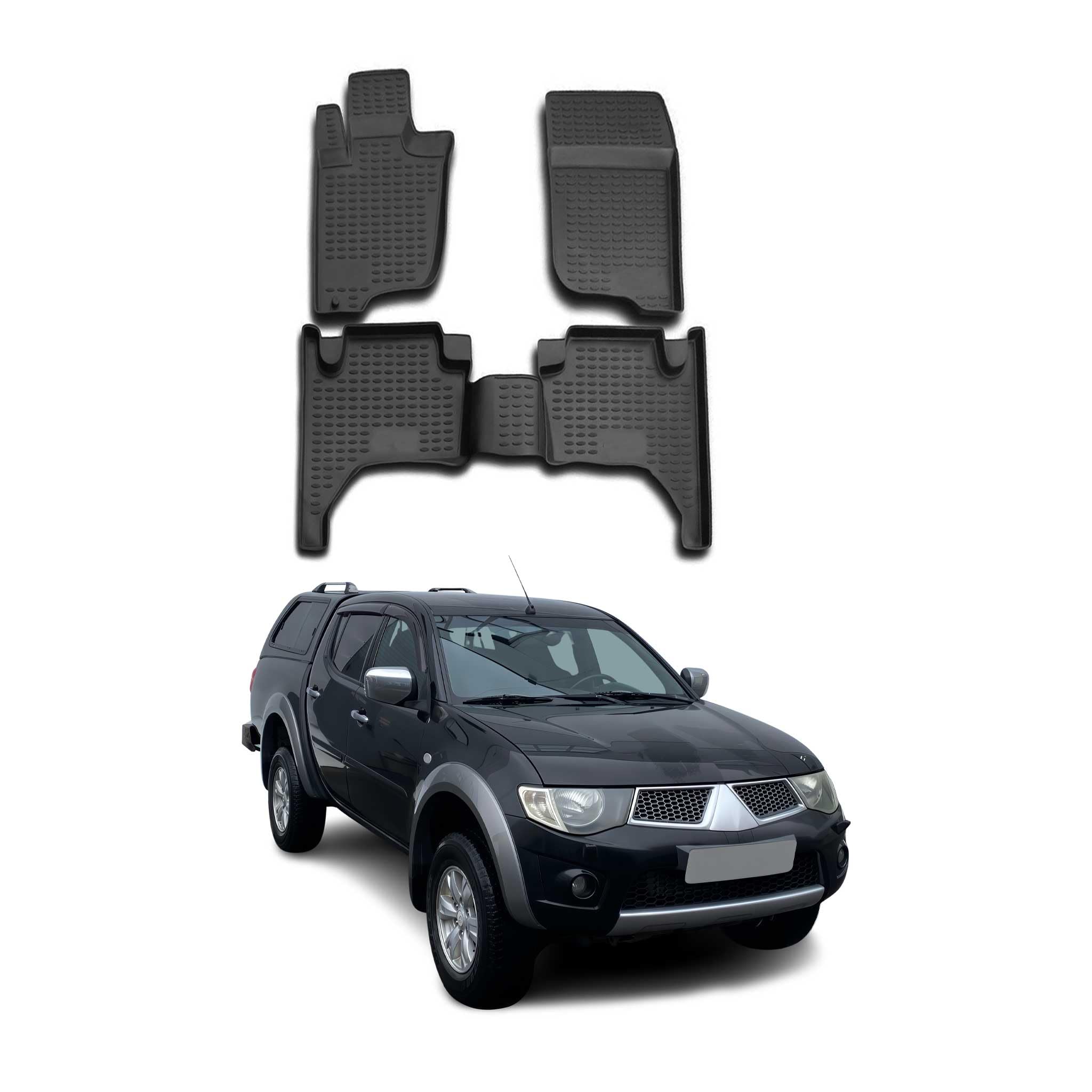 OMAC Alfombrillas de Goma Alfombrillas Compatibles con Mitsubishi L200 2005-2015 TPE Matten Negro 4X