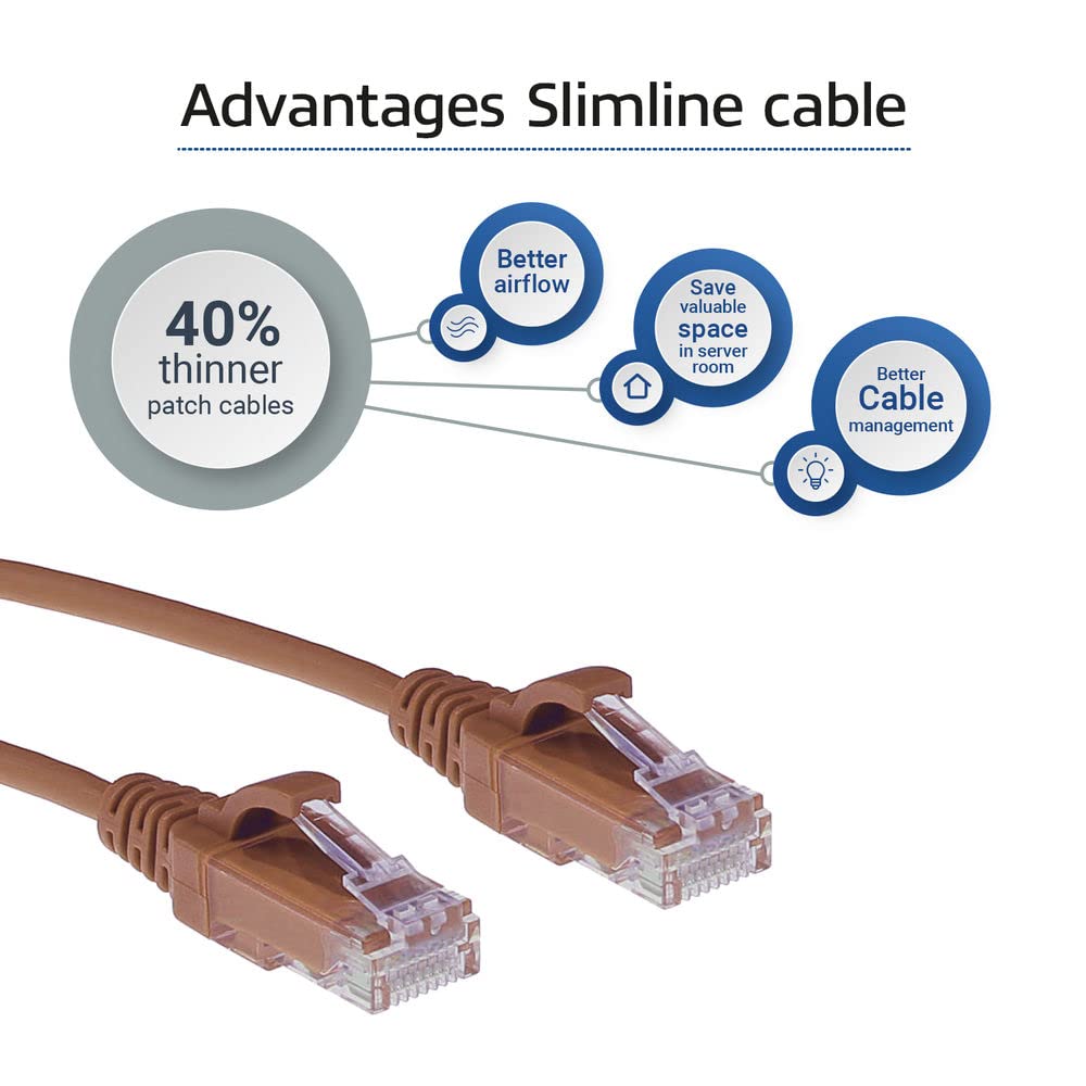 ACT CAT6 kabel sieciowy, U/UTP LSZH LAN kabel cienki, 3,8 mm Slimline, elastyczny kabel Snagless Ethernet z wtyczką RJ45, do stosowania w centrach danych, 3 metry, brązowy – DC9203