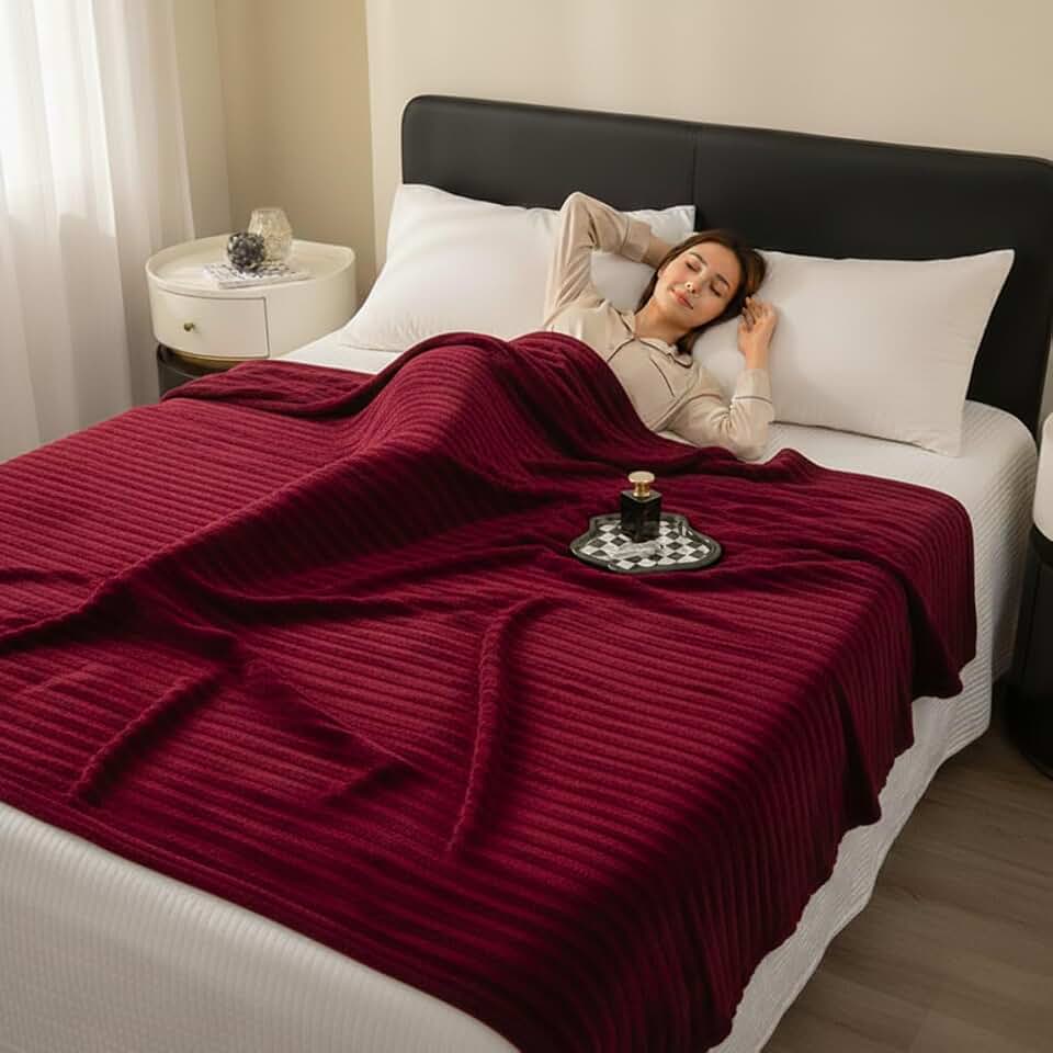 Manta Casal Canelada Bordô Dupla Face Anti-alérgico Macia Premium 9 Cores 100% Hipoalergênico Tecido Inteligente Conforto Superior Não Encolhe Na Lavagem 1,80 m x 2,00 m