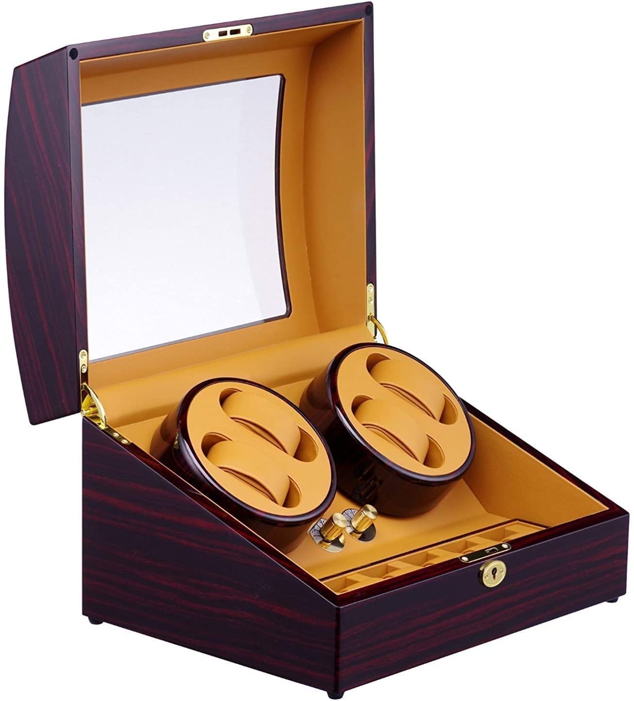 QUSYZD Watches Automatic Watch Winder Box with 4 Winder Positions, 6 Storage Spaces, Wood Shell, Piano Paint Black Gloss 4 Modes S1,