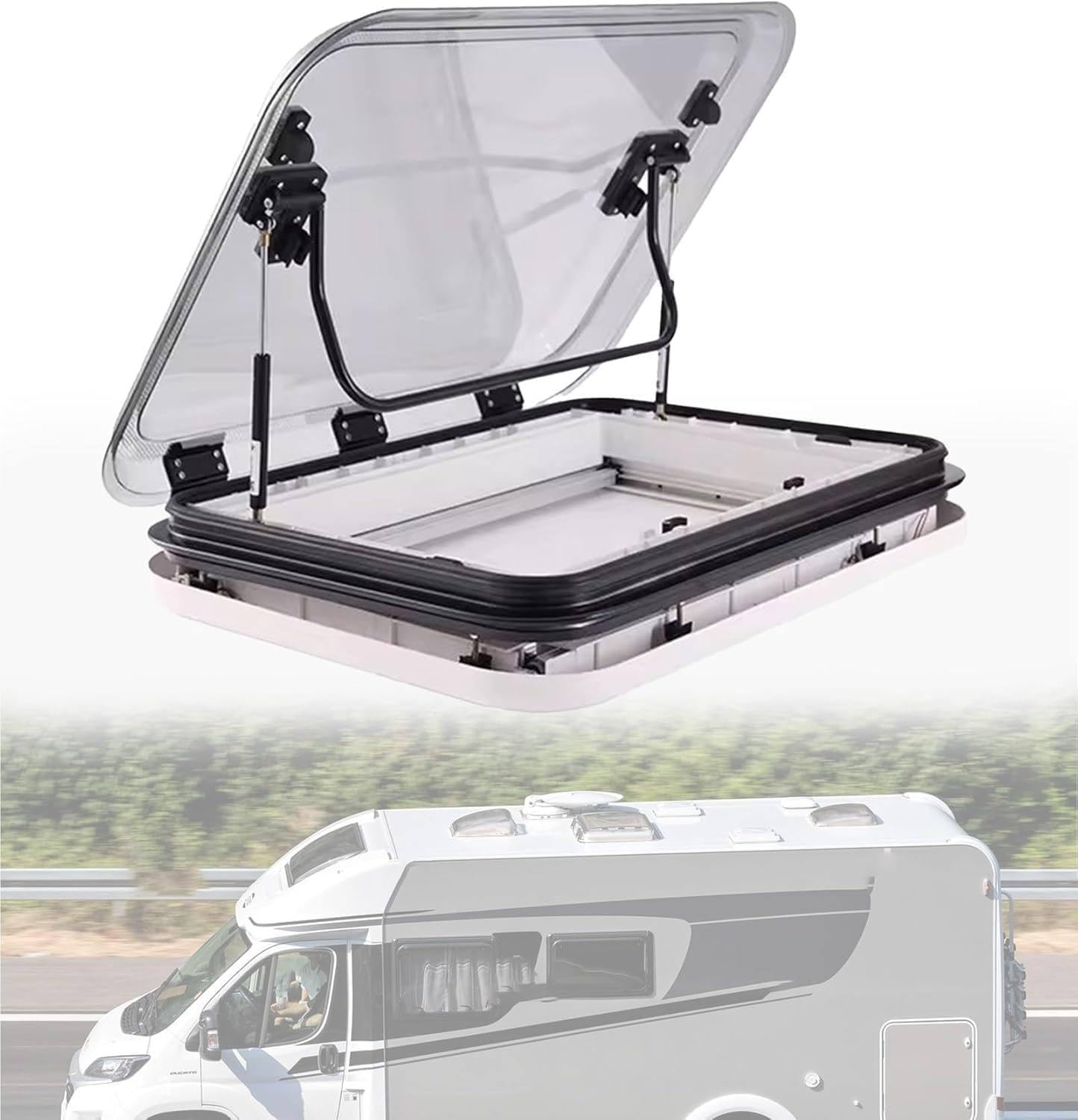 Oblò di Ventilazione per Tetto di Camper, 50/70/80 x 50 cm, Compatibile con oblò per finestre del Tetto di Camper e roulotte con Luce LED, oblò in Lega di Alluminio. 50 * 50cm
