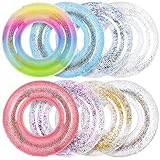 Elcoho 8 Pieces 36 Inches Inflatable Pool Floats Colorful Glitter Pool Tubes Transparent Swimming Ring Pool Floats Toy for Summer Beach, Pool Supplies