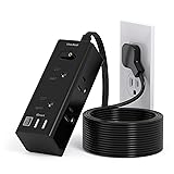 Picture of 10Ft Extension Cord with Multiple Outlets, Flat Plug Power Strip Surge Protector with 10 Ft Long Cord, 6 Outlet 3 USB Ports (1 USB C), Multi Outlet Wall Plug for Travel, Dorm Room Essentials-Black