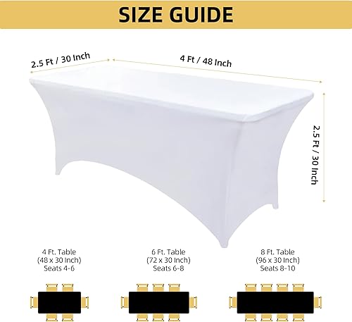 Miniatura 120 de Paquete de 2 Cubiertas de Mesa de Spandex Negro de 6 pies para Mesas Plegables Rectangulares Estándar - Manteles Elásticos Resistentes a las Arrugas