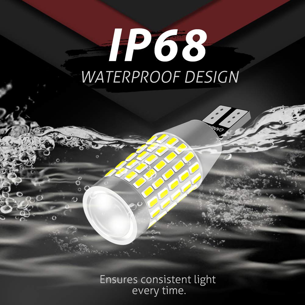 T15 W16W 921 912 Lampadine LED Canbus Senza Errori Xenon Bianco 6500K 1800LM 87 pezzi Chipset 3014SMD con Lente per Luce Freno Luce di Retromarcia Luce di Posizione, 12-24V (Confezione da 10)