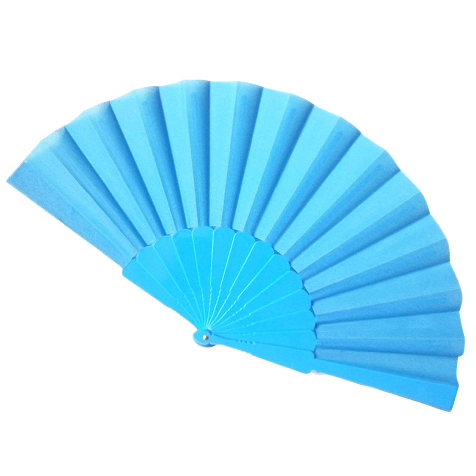 Ws Uk Sky Blue Fabric Handheld Folding Fan [Sky Blue]