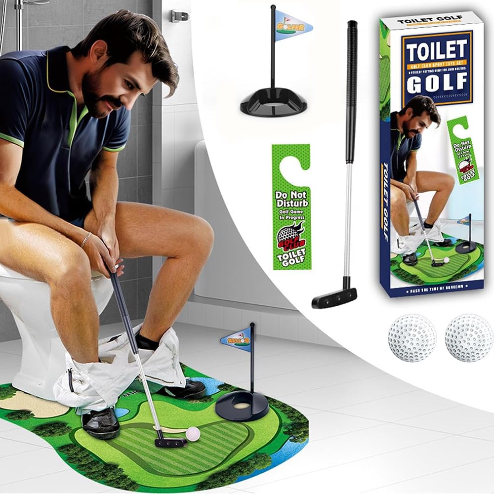 Set Completo da Golf per Toilette YGCHEN con Putter, Palla, Bandierina e Tappetino