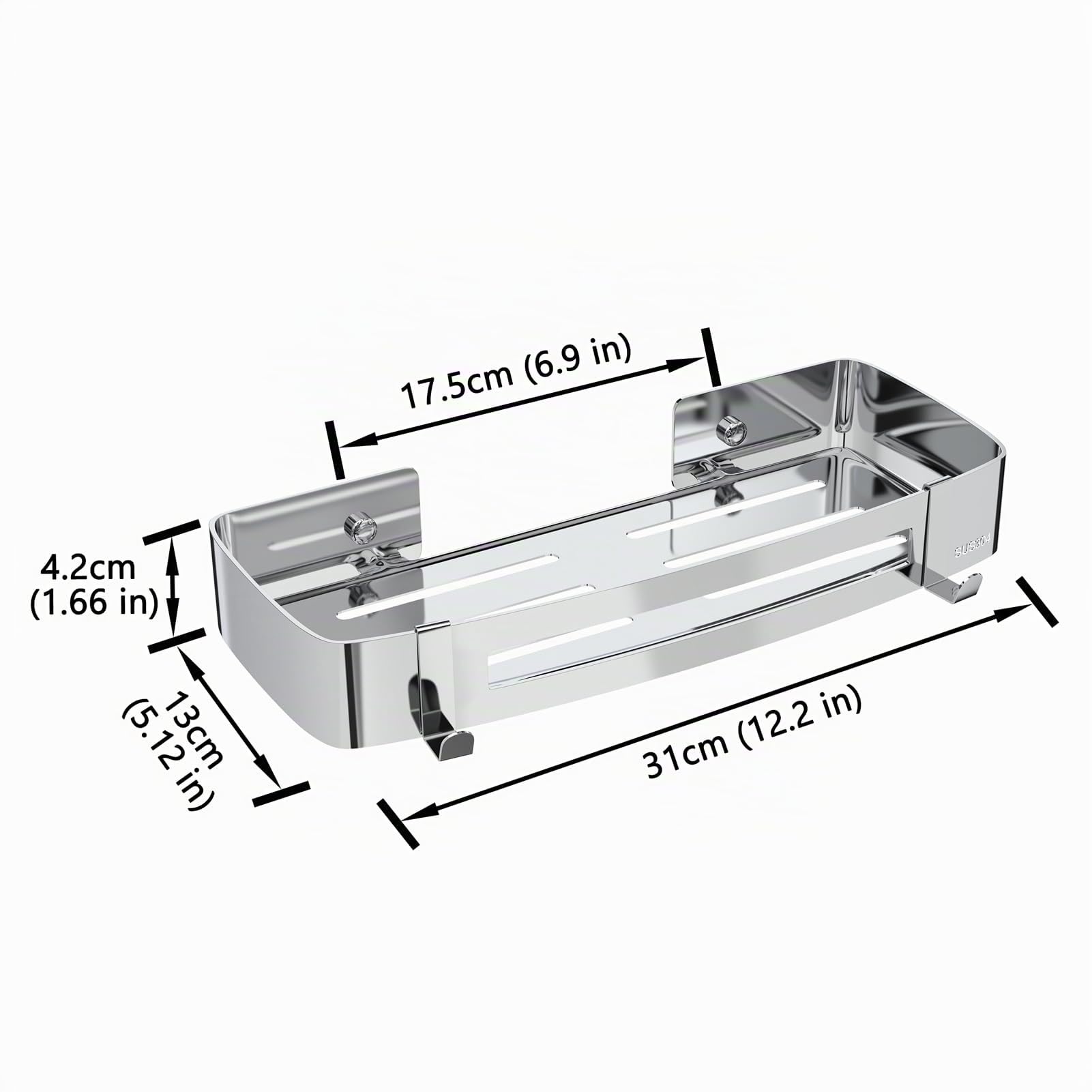 Mensola Doccia Senza Foratura, Mensola per Docciain SUS 304 Acciaio Inox con 4 Ganci, Organizer Adesiva Angolare Rettangolare Accessori da Bagno per Doccia, Bagno, Cucina (Argento - 1 Strati)