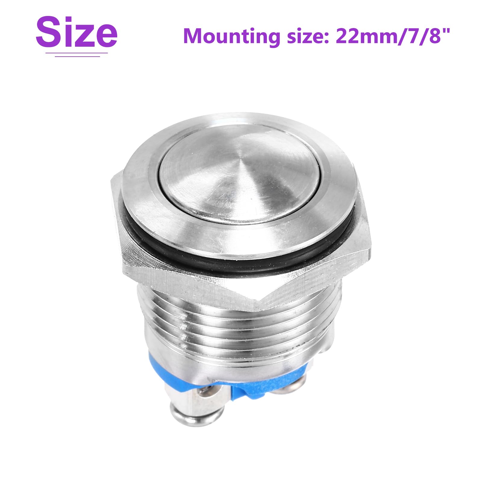 DMiotech 7/8 Inch Stainless Steel Momentary Push Button Switch Round Head 250V Silver Shell with Screw Foot 1NO for Car Boat Systems Custom Setups - Image 4