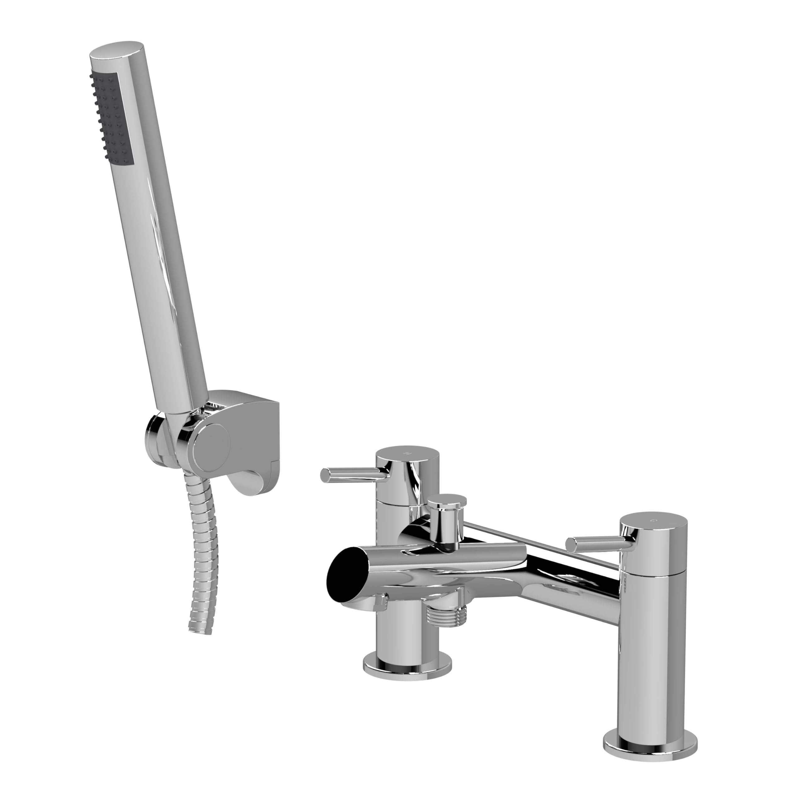 Balterley Chrome Bath Mixer Tap With Shower Kit, Dual Lever Round Bath Filler Tap, Round Head Showers For Bathrooms, Bathroom Taps With Shower Head And Hose Set - 228 X 156 X 119Mm (Chrome)