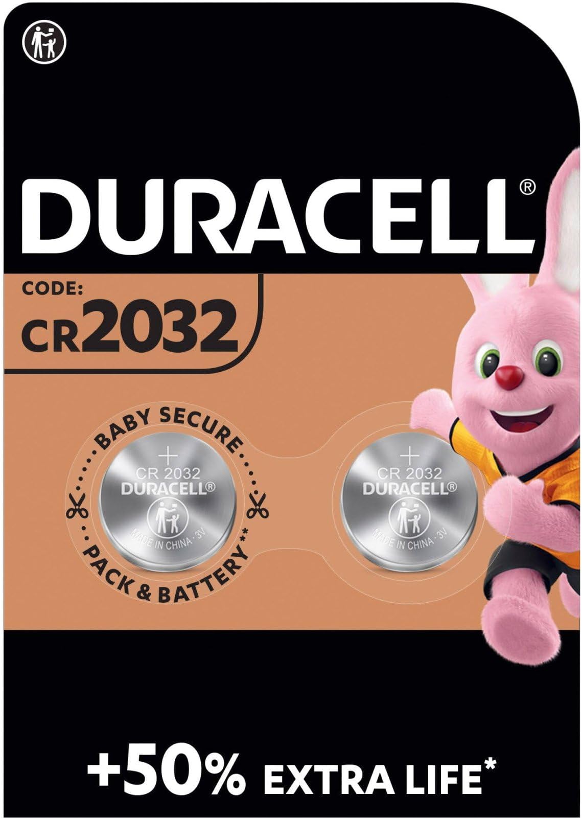 Duracell CR2032 Lithium Coin Batteries 3V (2 Pack) - Up to 70% Extra Life* - Baby Secure Technology – Recommended for use in Apple AirTag - Use in Key Fobs, Home Devices, Fitness, Medical Accessories