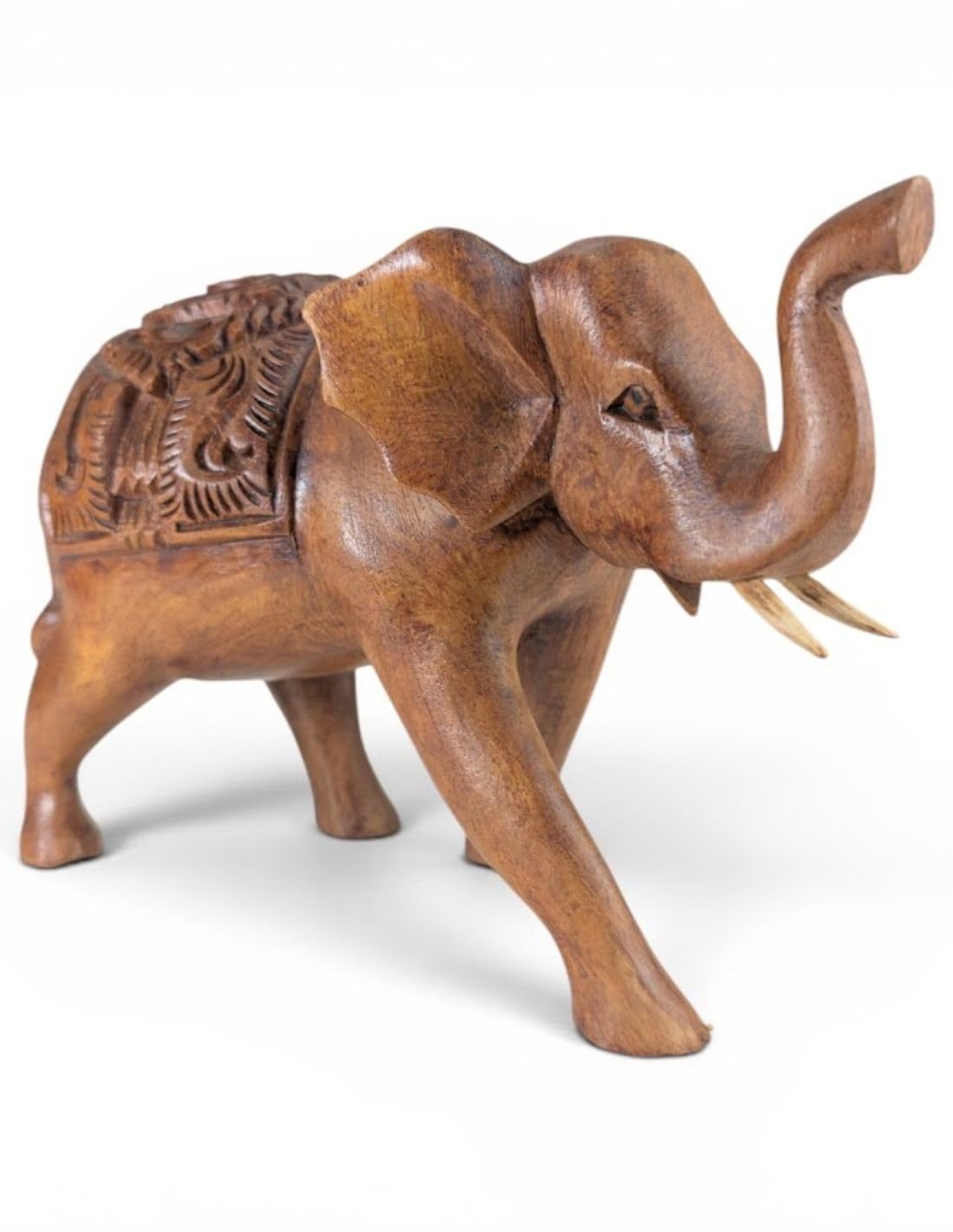 Artisanal Statue éléphant 20cm en Bois sculpté Main