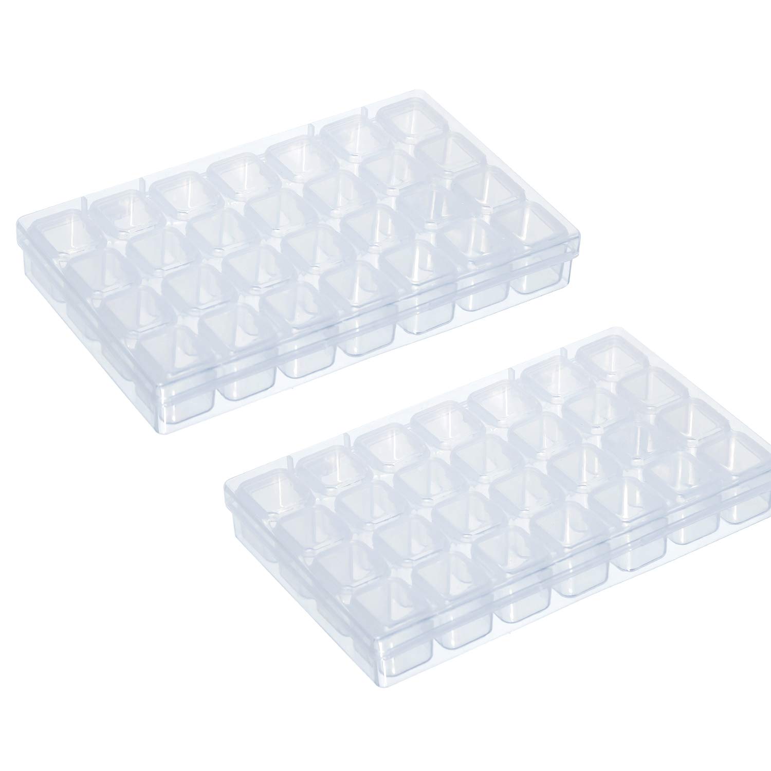Berolle2 Pack 28 Grids Diamond Painting Storage Containers Boxes Plastic Organizer Diamond Embroidery Boxes for Sewing, Nail Diamonds, Diamond Painting Accessories (Clear)