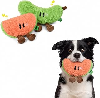 2PCS Fruit Juice Squeaky Dog Toys for Aggressive Chewers, Durable Squeak for Puppy Teething, Interactive Plush Chew Toys for Boredom and Anxiety Relief(WaterMelo+Cucumber)