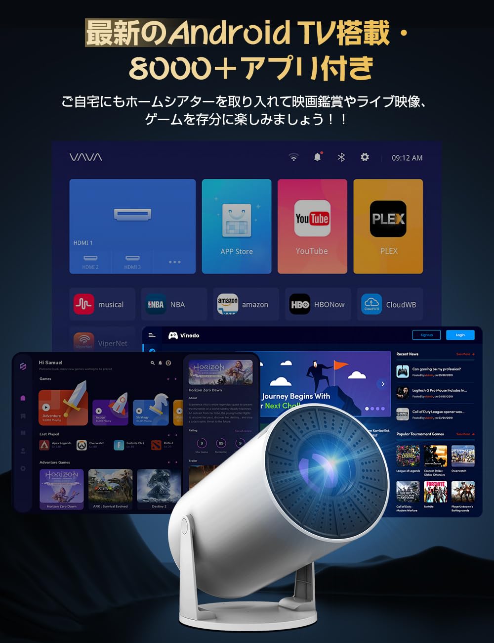 Amazon.co.jp: プロジェクター 家庭用 【 28000LM・270°回転・4K