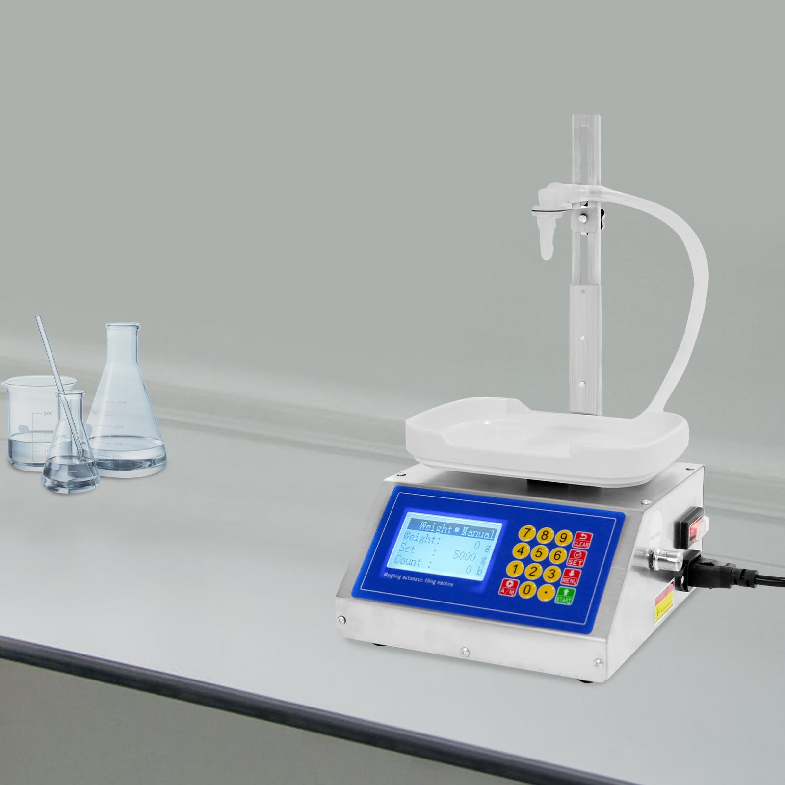 Riempitrice digitale 220 V, impianto di riempimento liquido con pompa a membrana e LCD, capacità 8 g-3 kg, altezza di riempimento 0-32 cm, per liquori, miele, olio, cosmetici, detergenti