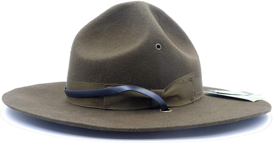 Military Campaign Hat Drill Sergeant Instructor Mountie Ranger Hat 100% Wool Olive