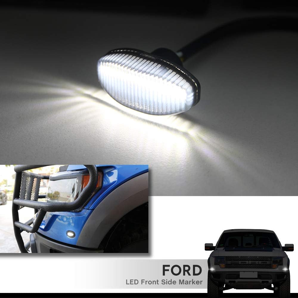 NJSBYL LED Side Marker Lamps for 2010-2014 Ford F150 SVT Raptor Pick Up Front Fender Flare Side Marker Lights Smoked Lens White LED Turn Signal Light Kits