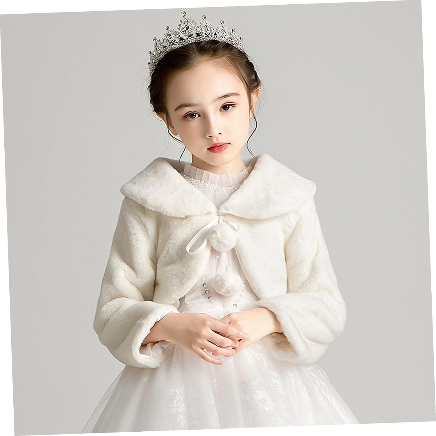 LIFKOME 1pc Flower Children Winter Tippet Infant White Dress Tippet Flower Children Wedding Girl Cape Jacket Tie