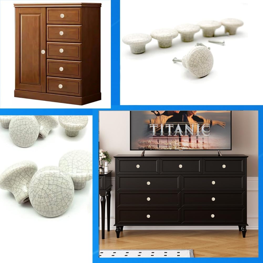 Drawer Handles, Cabinet Handles, Ceramic Handles, Vintage Elegant Cracked Handles, Cabinet Handles (10)