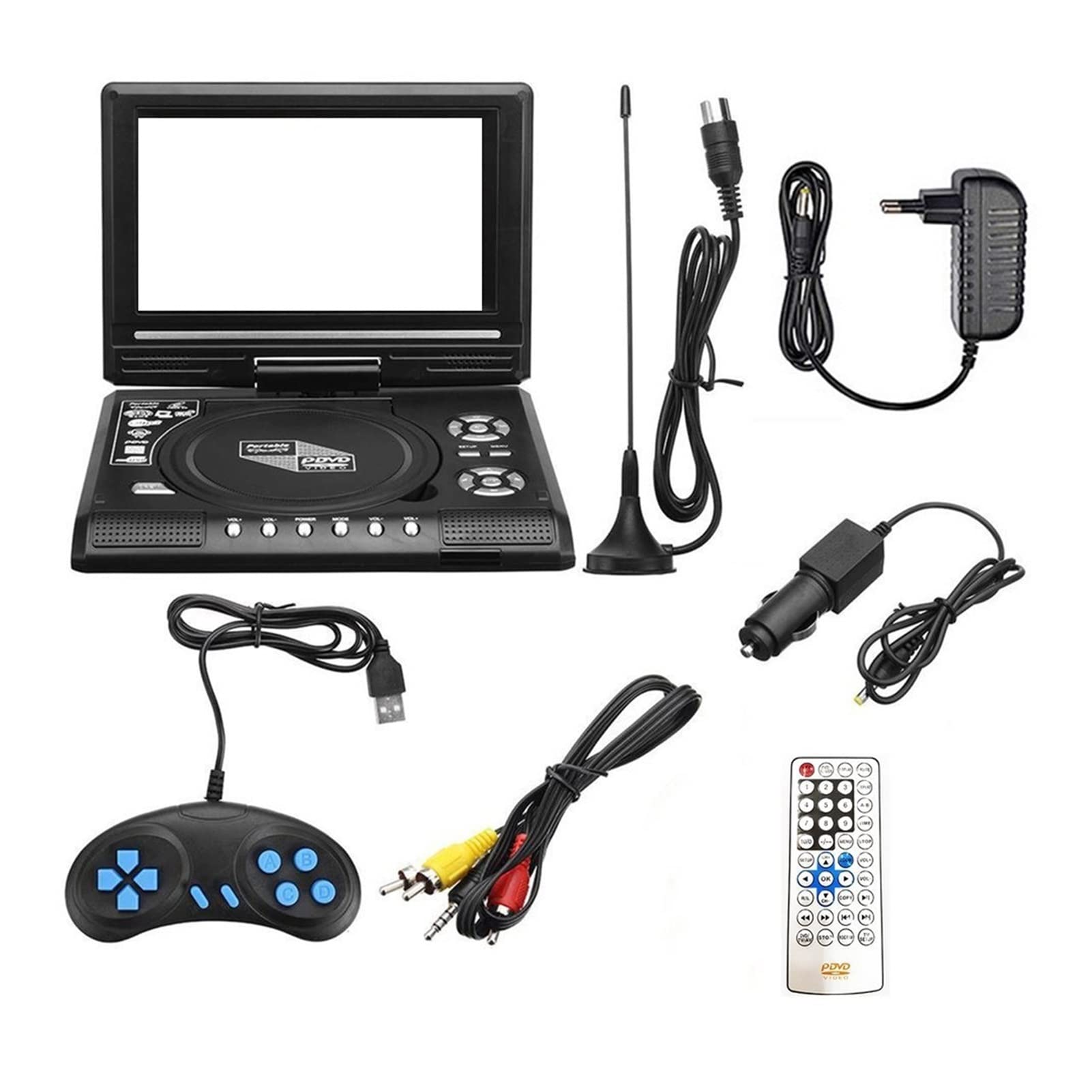 Démonifition de 7,8 Pouces TV DVD Joueur Portable VCD mp3 mpeg Media Viewer avec poignée de contrôle de Jeu et Disque Compact for la Maison,Compatible avec La Plupart des Appareils(US Plug)