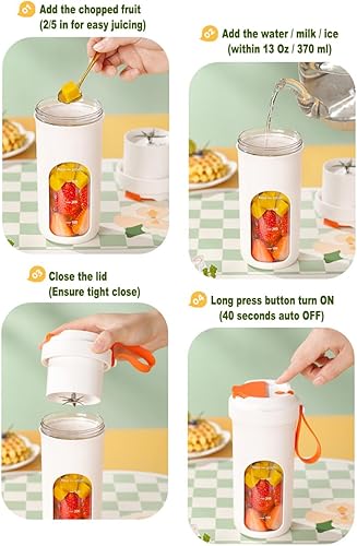 Miniatura 6 de Licuadora portátil para batidos y batidos, licuadora personal de 13 onzas con USB recargable y 10 cuchillas, mini botellas pequeñas para oficina,