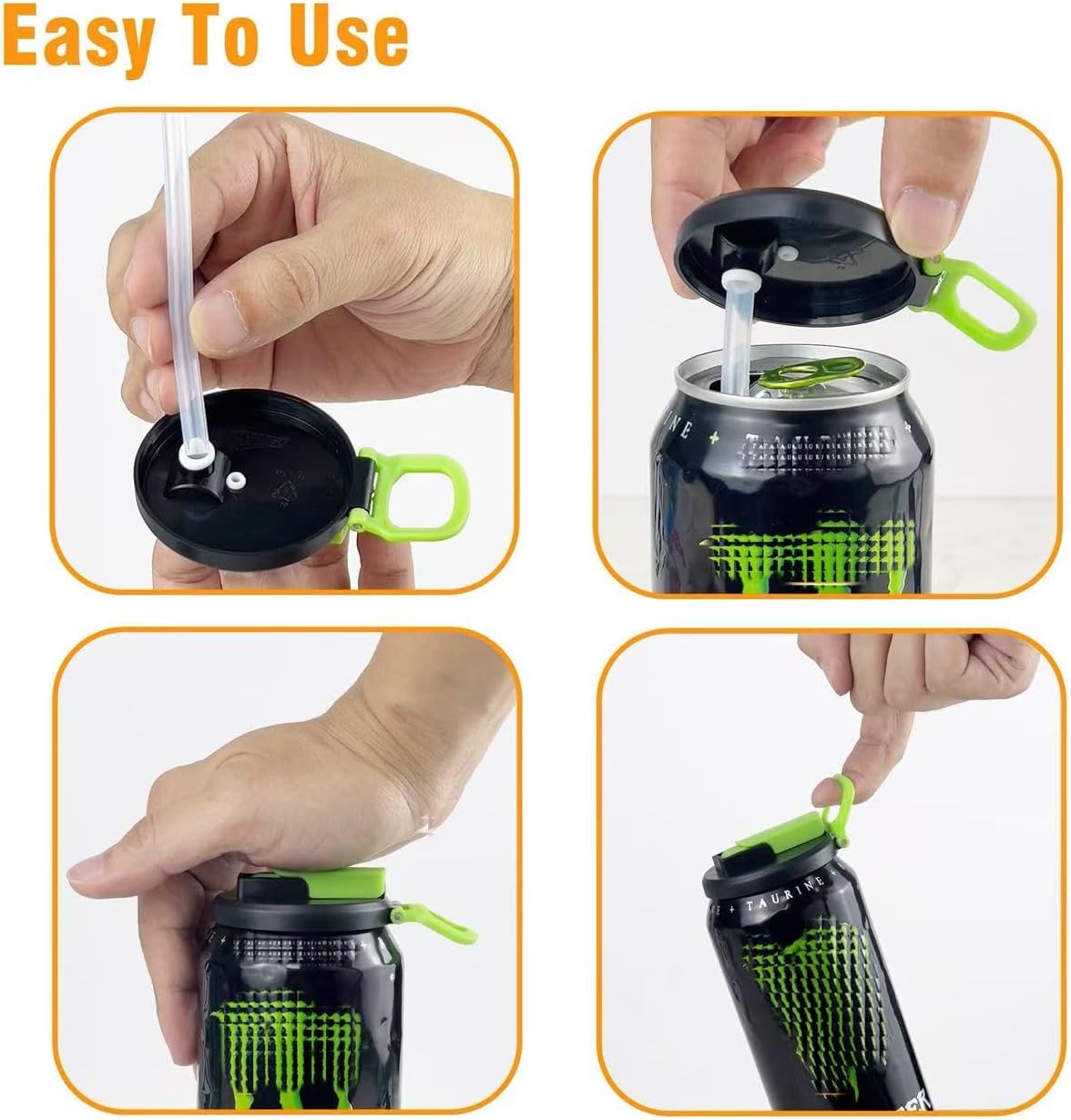 4 Pack Soda Can Lids with Straws,Inspired by Energy Drink Can Colors – Fits fit Standard 12oz/16oz Cans - Image 4