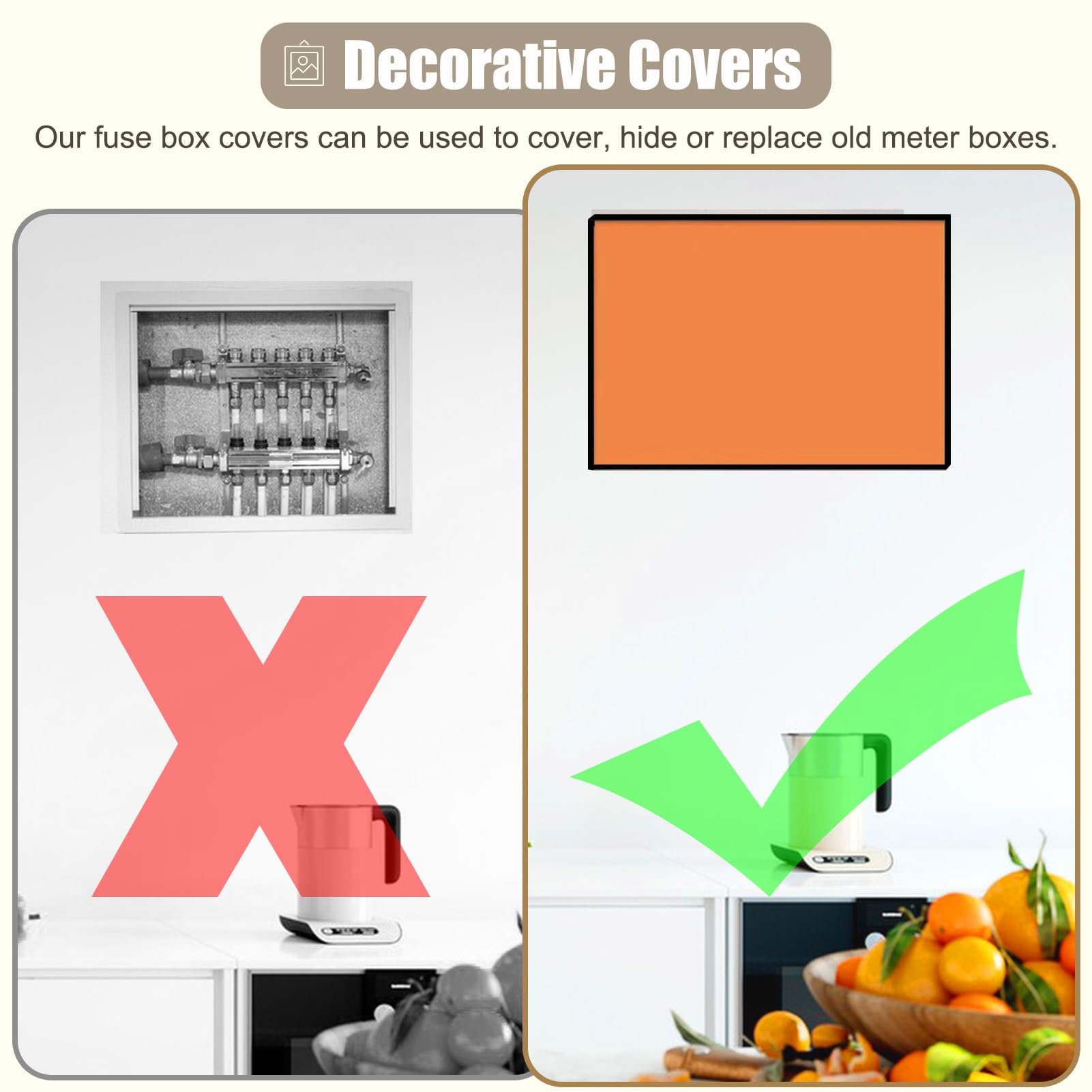 Copri Cassaforte a Muro Copertura Decorativa per Scatola Interruttori Nascosta per Homeline, Copertura per Contatore Elettrico da Esterno in Legno e PVC, Coperchio a Riba