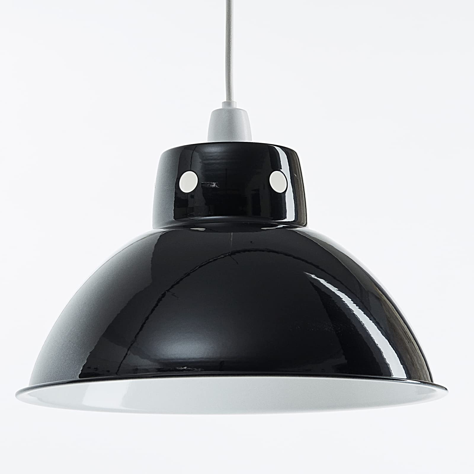 Gmuk Home & Garden Products Black Retro Design Light Shade - Easy Fit Pendant For Existing Ceiling Light - Metal Lampshade With White Internal Finish (Black)