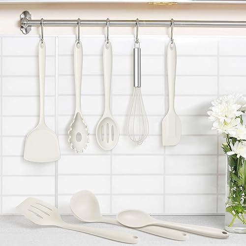 Miniatura 7 de TeamFar 8 utensilios de cocina de silicona  Juego de utensilios de cocina de silicona resistentes al calor de 446 F, espátula, cuchara, batidor,