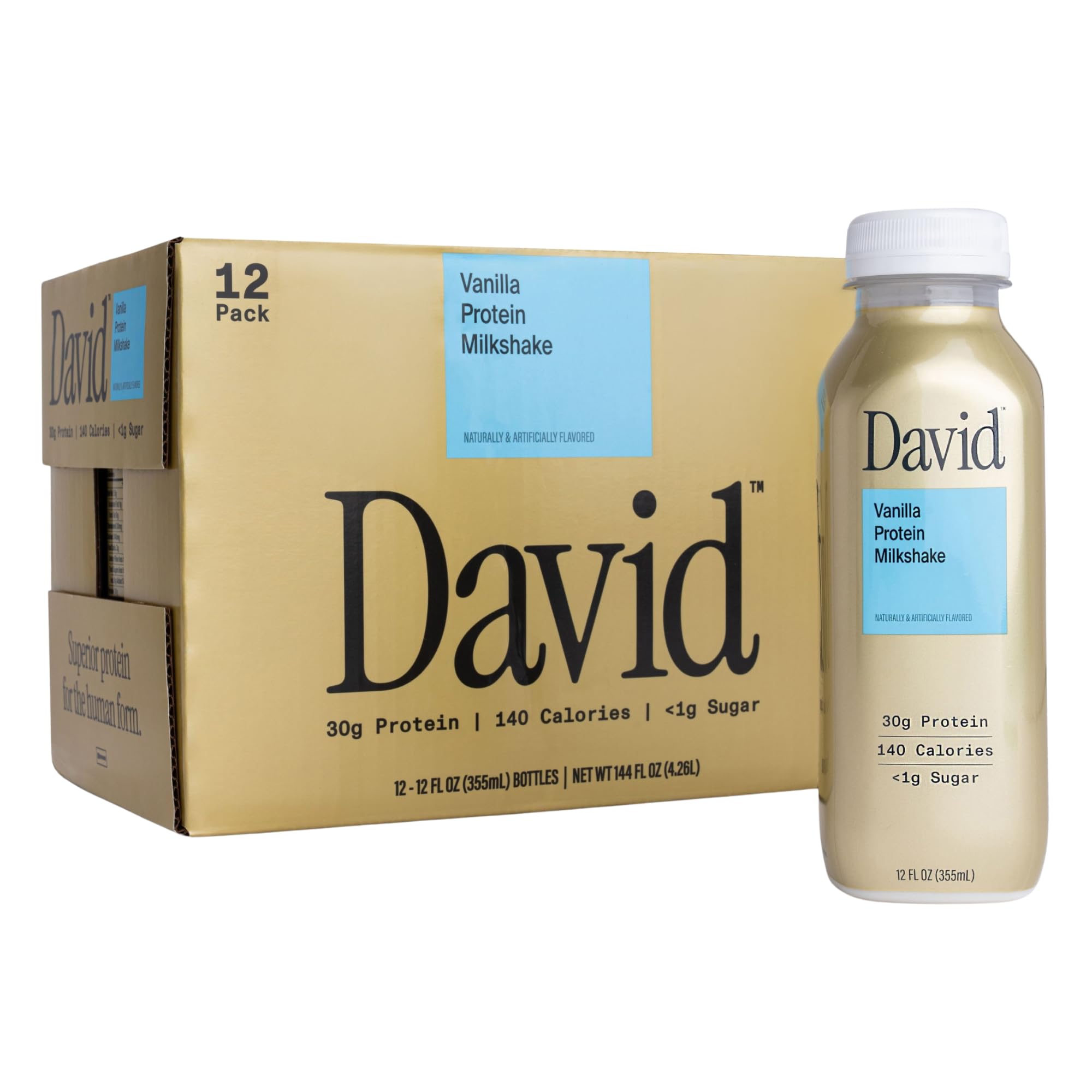 David Vanilla Protein Shake, 30g Protein, Ready to Drink, 12 fl oz, 12 Ct