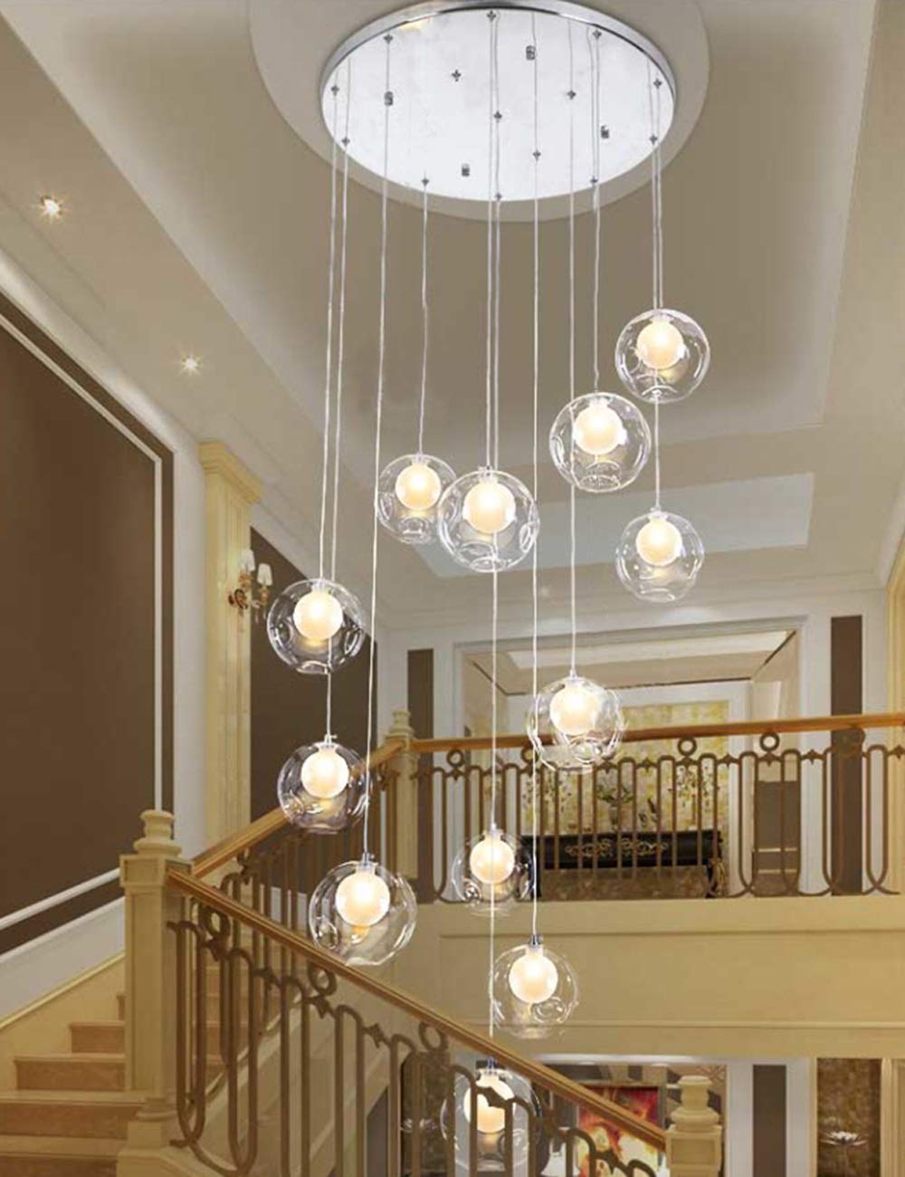 Abinlina 12 Lights Minimalist Chandelier Pendant Light - Nordic Art Glass Ball Fixture for Living Room, Staircase, Villa(Dark Color)