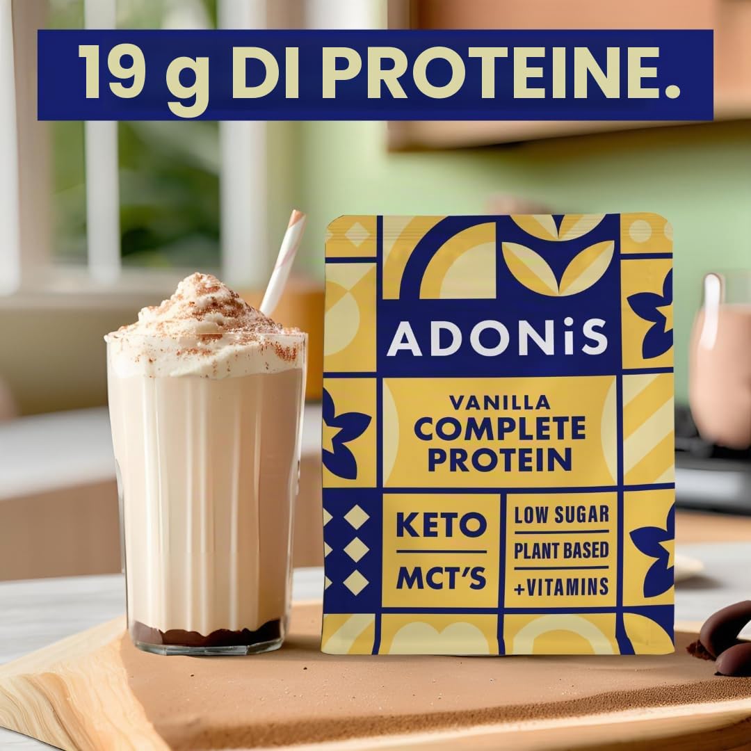 ADONiS Vaniglia Protein Keto Shake - Gusto Cremoso alla Vaniglia – Basso Contenuto di Carboidrati, Polvere Proteica di Alta Qualità per la Costruzione Muscolare e la Rigenerazione – Perfetto per la