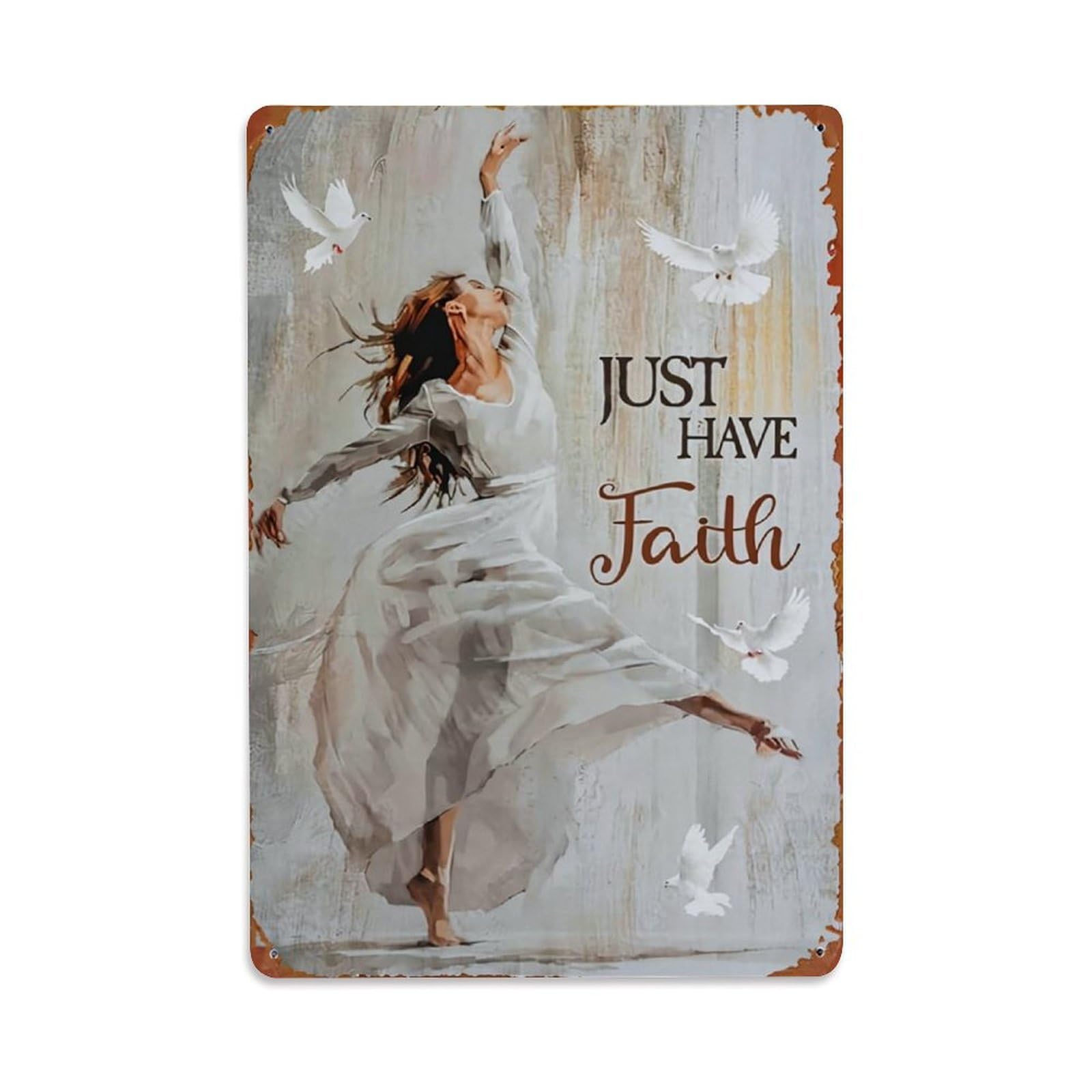 Jdfenggu Vintage Woman Dancing With White Doves Retro Metal Tin Sign, Metal Poster For Bar, Home, Man Cave, Kitchen, Laundry Room Art Decor 8X12 Inch