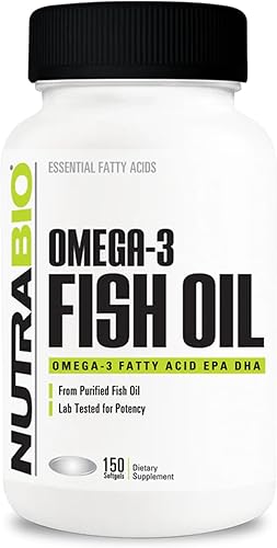 NutraBio Suplementos de aceite de pescado Omega 3, 2,000 mg, 150 cápsulas blandas - Suplemento de ácidos grasos EPA DHA Omega 3 para ayudar a
