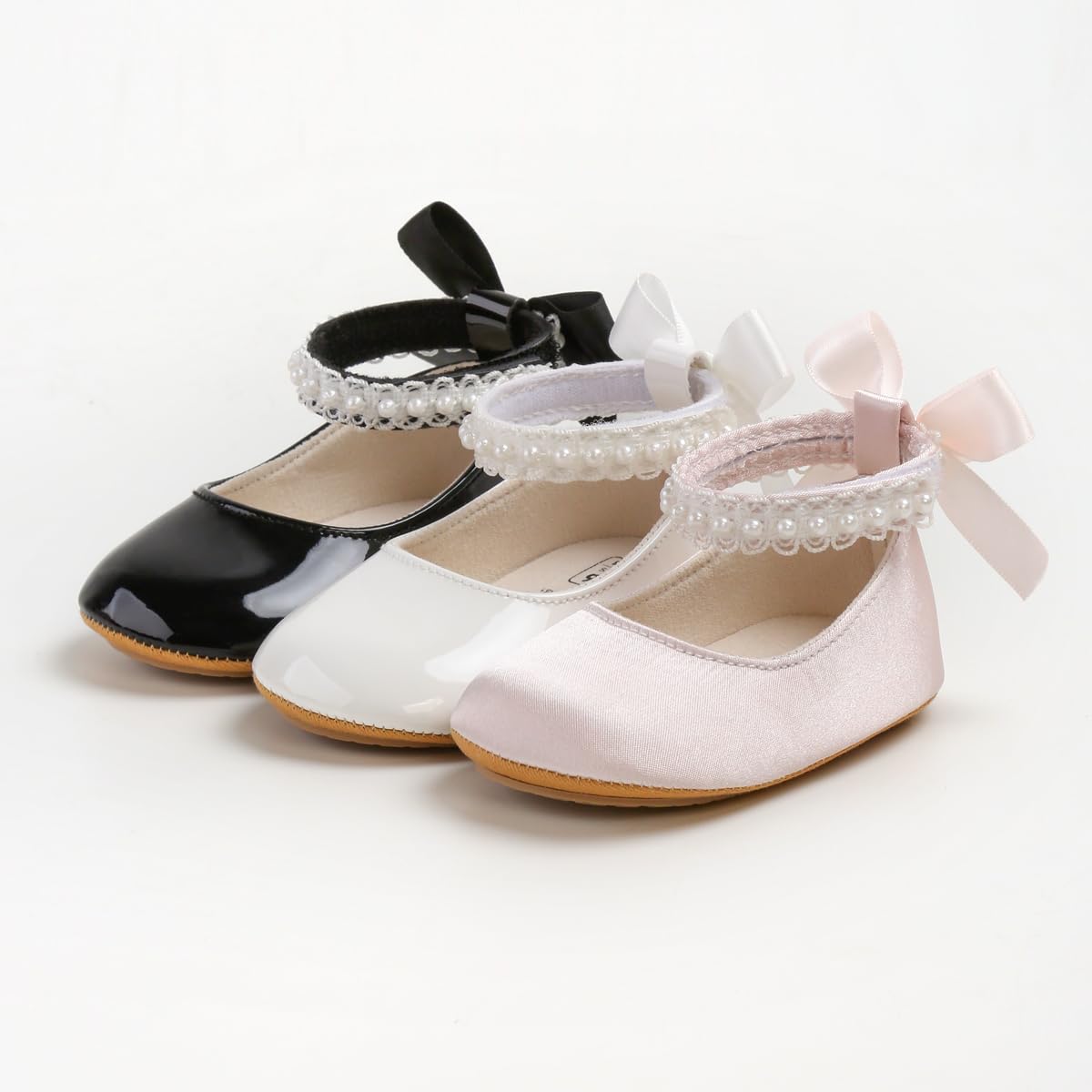 Mary Jane - Scarpe da bambino con fiocco e perla, per bambine da 0 a 18 mesi