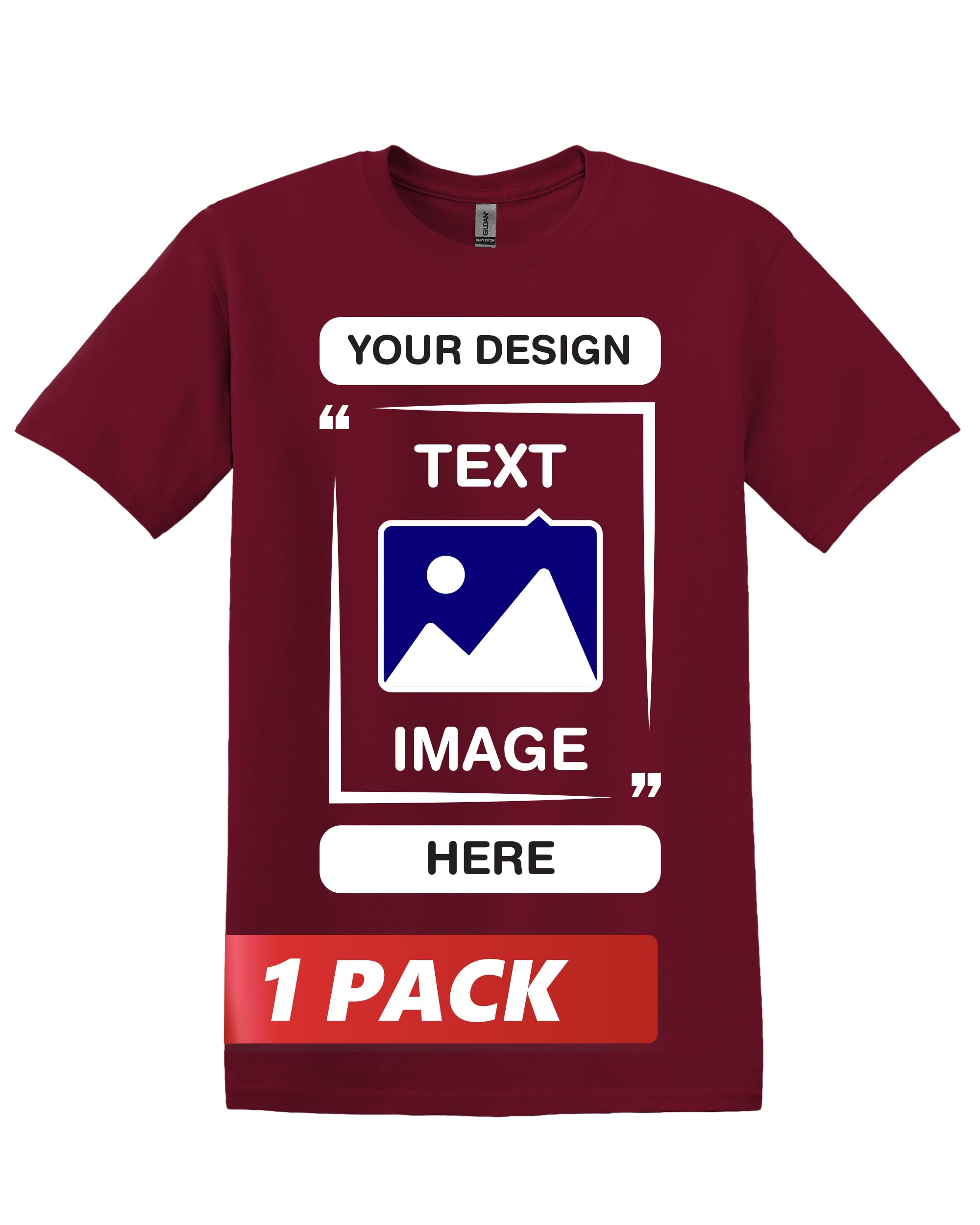 Gildan Custom T-Shirts - Personalized Unisex Crewneck Tee Shirt - Customize Your Image, Text & Photo - Men Women Adult
