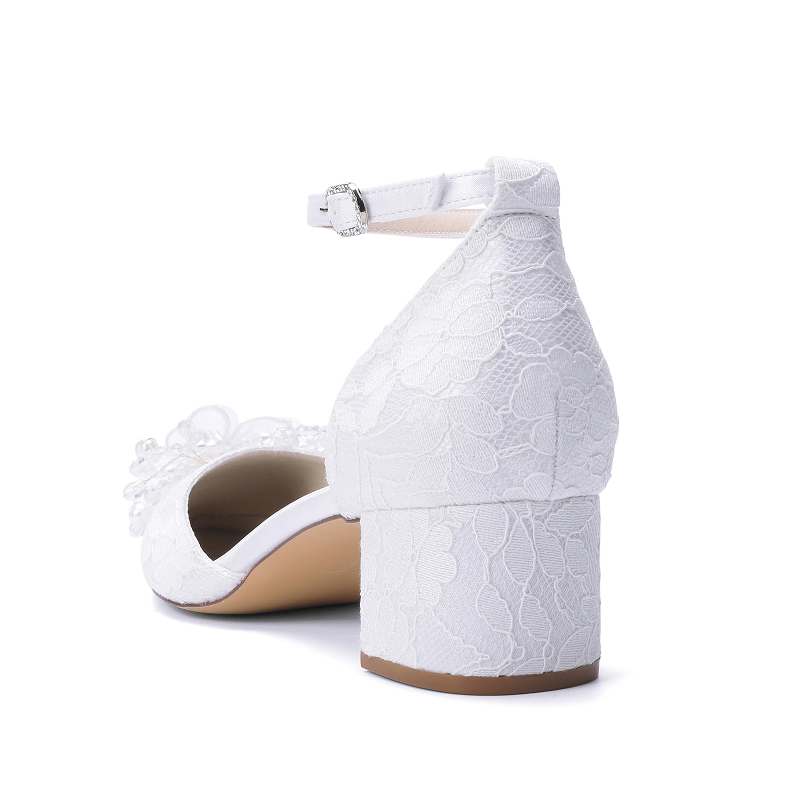 Scarpe da Sposa Donna Chiuse Punta Cinghia alla Caviglia Tacco Basso Scarpe Nuziali Scarpe Eleganti da Abito per Sposa Damigella Festa