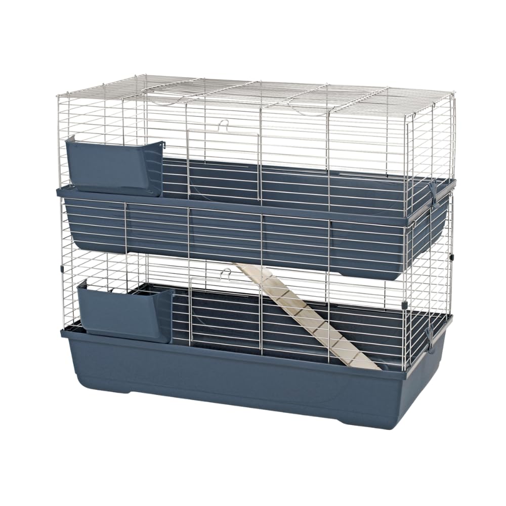 Maxi Baldo Twin Conigliera Gabbia per Coniglio, Roditori, Porcellini d'India e Cavie, Dimensioni Grandi con doppia base, chiusura di sicurezza, rete metallica a maglie, doppia greppia 100x53x96h