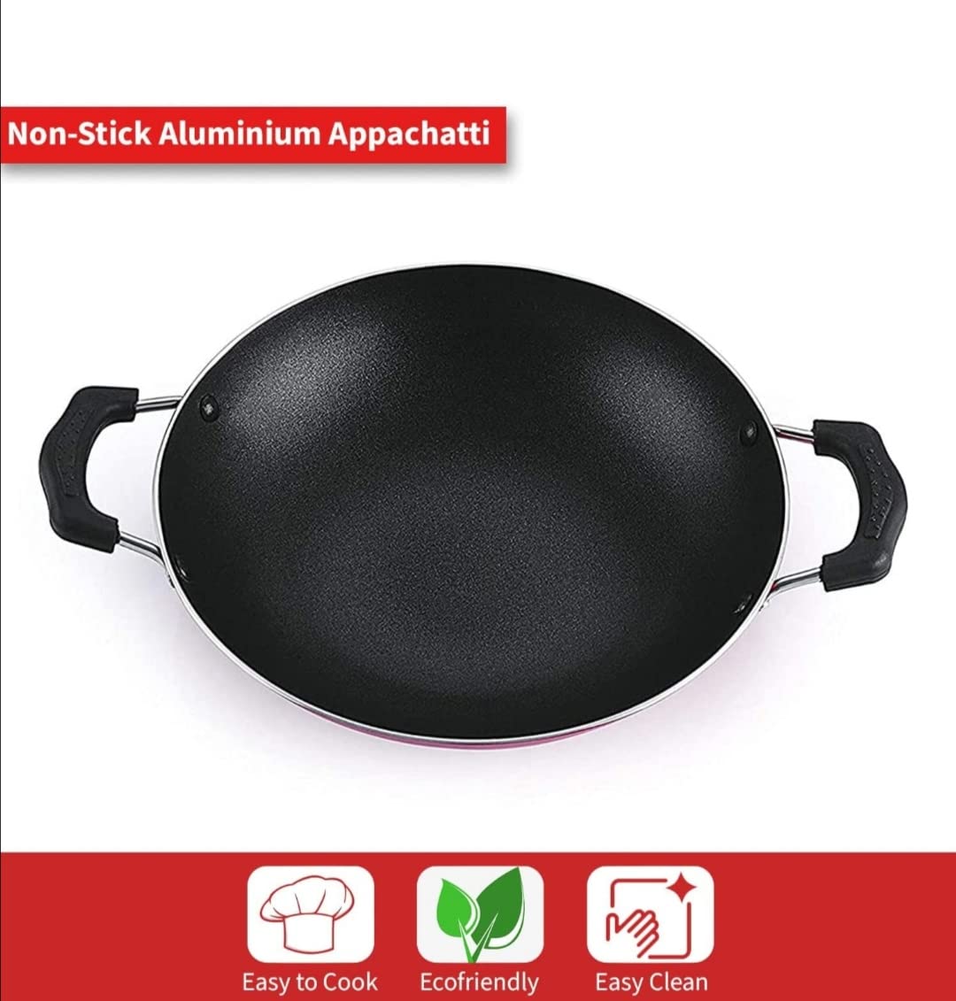 DARAZ Non-Stick Aluminium Appachatti With Stainless Steel Lid, 2.6Mm, Red, 23Cm, Gas Compatible, Product Type, Has Nonstick Coating, 1 Count 3